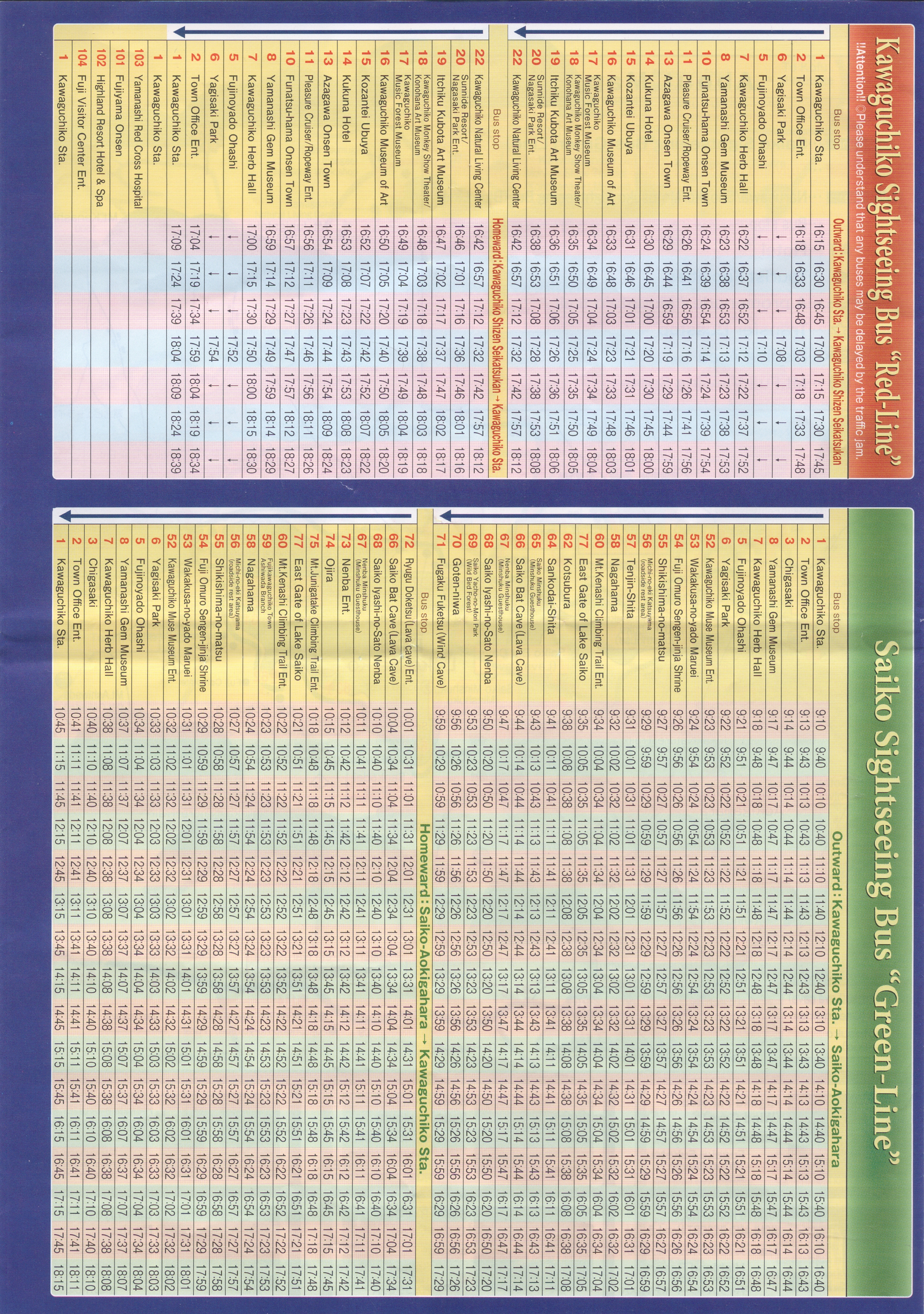 TIMETABLE Bus Lago kawaguchiko (parte 2) - Japón - Asia